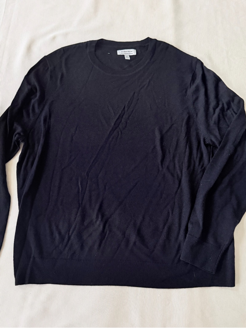 Nordstrom Mens Sweater Longsleeve Crew Washable Merino Wool Black Casual 2XL